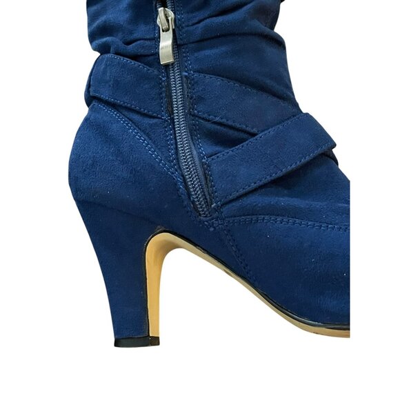 BAMBOO. Women Navy Blue Mid-Calf Heeled Boots With Wraparound Straps Size 8.5 - Picture 9 of 14